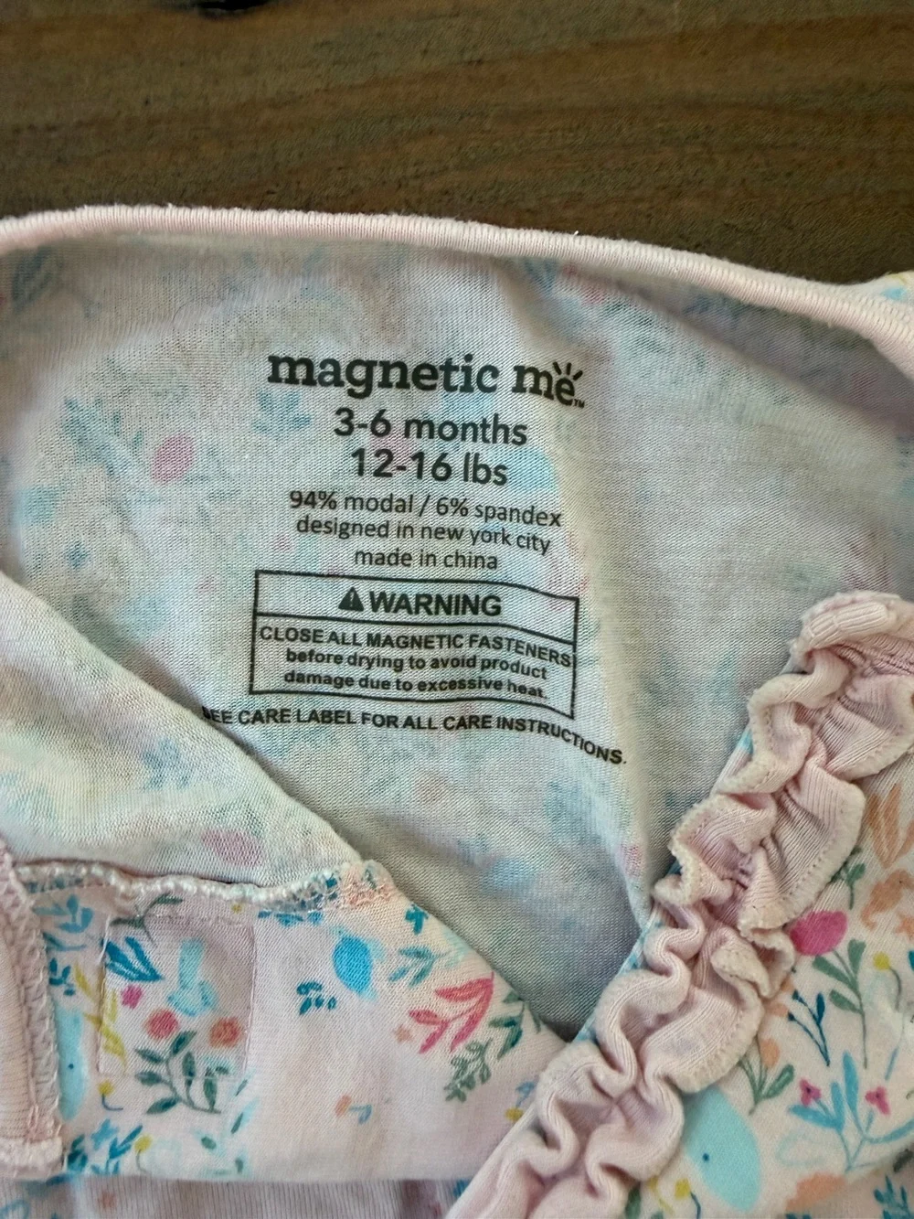 Like New Magnetic Me Bamboo Floral Ruffle-Front One-Piece - 3-6 Months